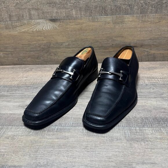 Magnanni Black Leather Loafers Men's Size 12 - Picture 1 of 7